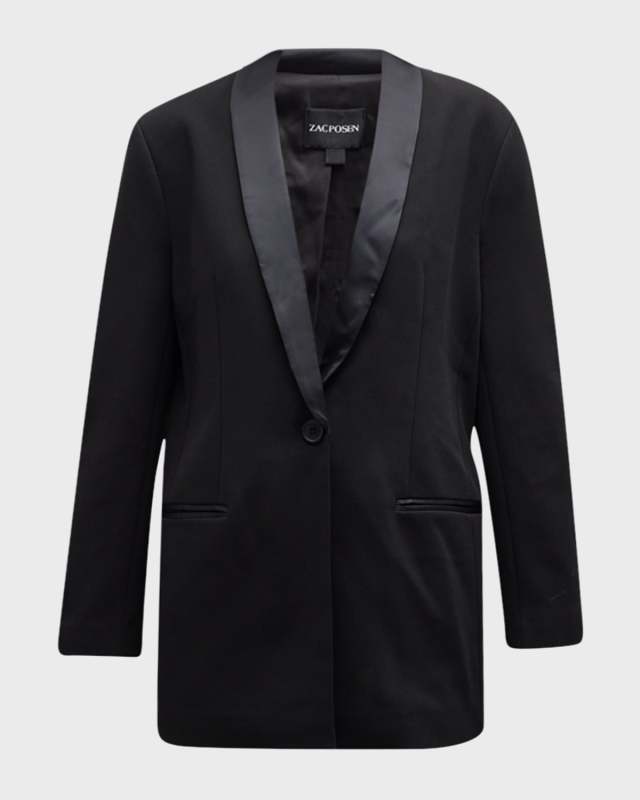 Shawl-Collar Single-Button Satin Blazer